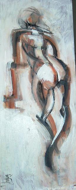 MODEL LEANING ON CHAIR  oil on canvas 8x20inch  £500